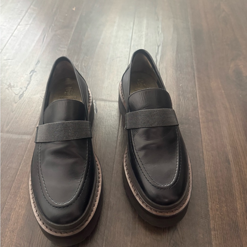 Brunello Cucinelli Dark Leather Slip-Ons